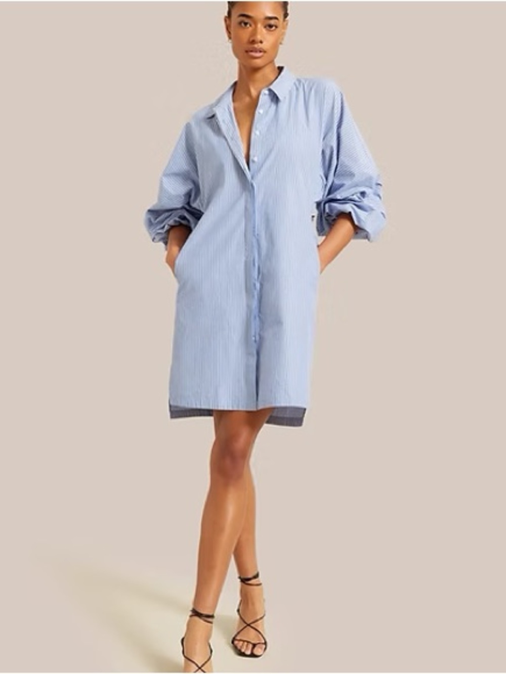Modern‎ Citizen Emma Stripe Balloon Sleeve Cotton Open Back Long Sleeve Dress